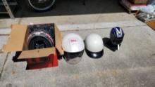 3 MOTORCYCLE HELMETS AND DISPLAY