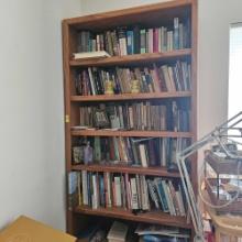2 OAK BOOKSHELVES WITH CONTENTS