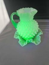 HOBNAIL VASELINE GLASS PITCHER