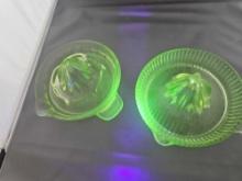 TWO VASELINE GLASS CITRUS SQUEEZERS