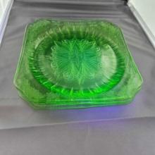 VINTAGE JEANNETTE GLASS CO. GREEN RECTANGULAR SERVING PLATTERS