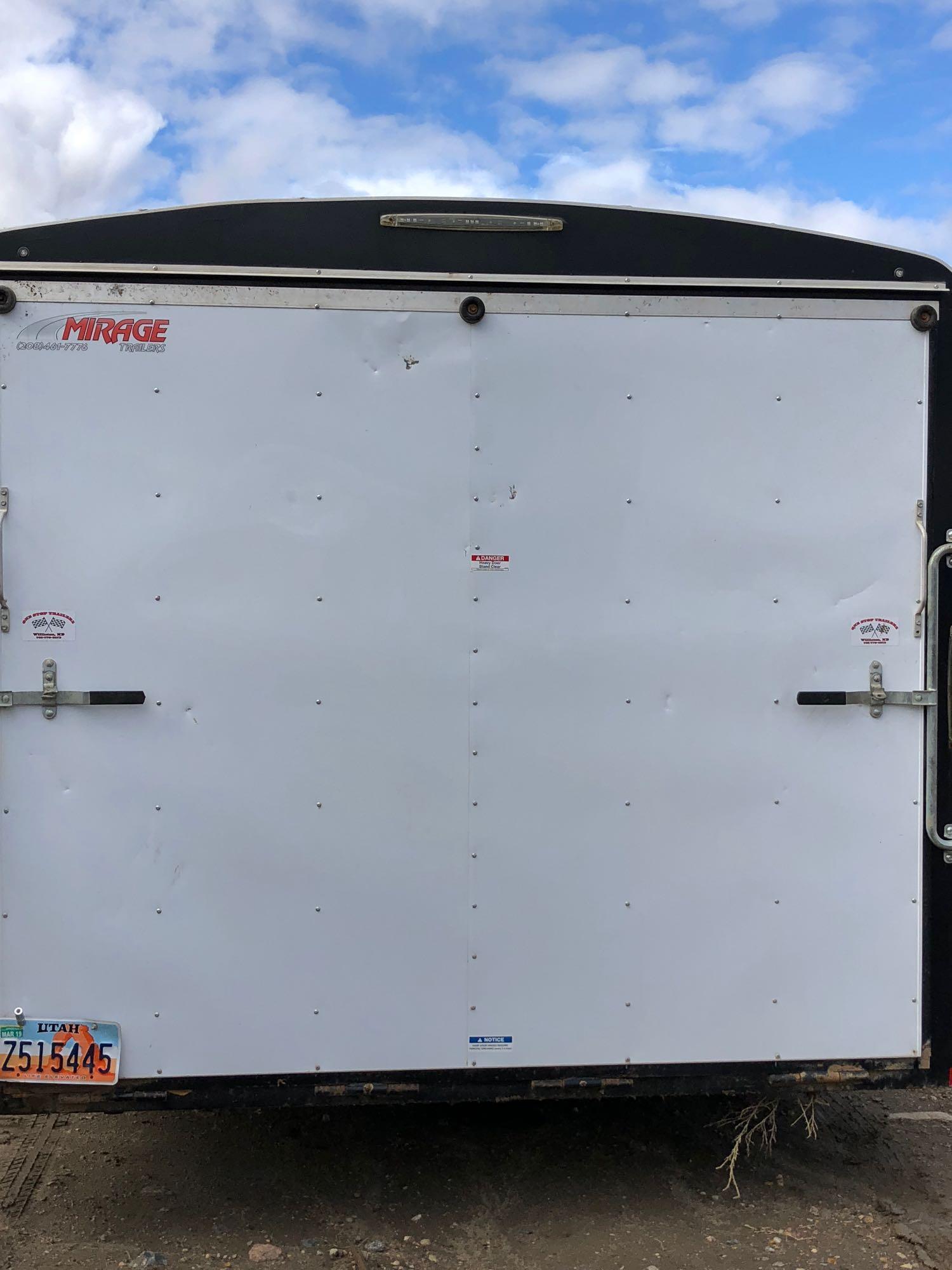 2006 8 foot x 20 foot White Mirage cargo trailer, side door, doghouse setup, full width back gate