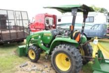 3038 E JOHN DEERE TRACTOR, WITH JOHN DEERE FRONTEND LOADER, BUCKET, SHOWING 1691.8 HOURS, RUNS
