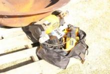 DEWALT TOOLS IN BAGBENCH GRINDER, DRILL, IMPACT DRILL, RECIPROCATING SAW, ETC