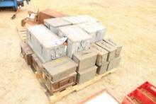 PALLET OF AMMO METAL BOX- 8 SMALL, 5 MEDIUM, & 4 LARGE