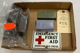 RED CROSS SIGN AND MEDICINE BOXES