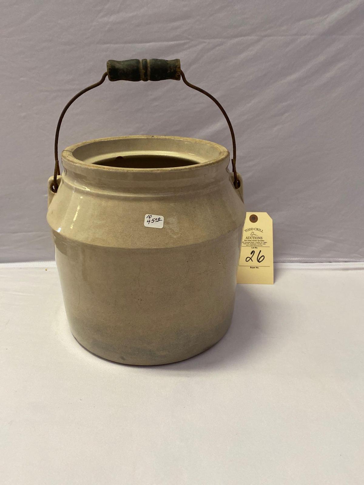 ANTIQUE STONEWARE CROCK NO LID WITH HANDLE