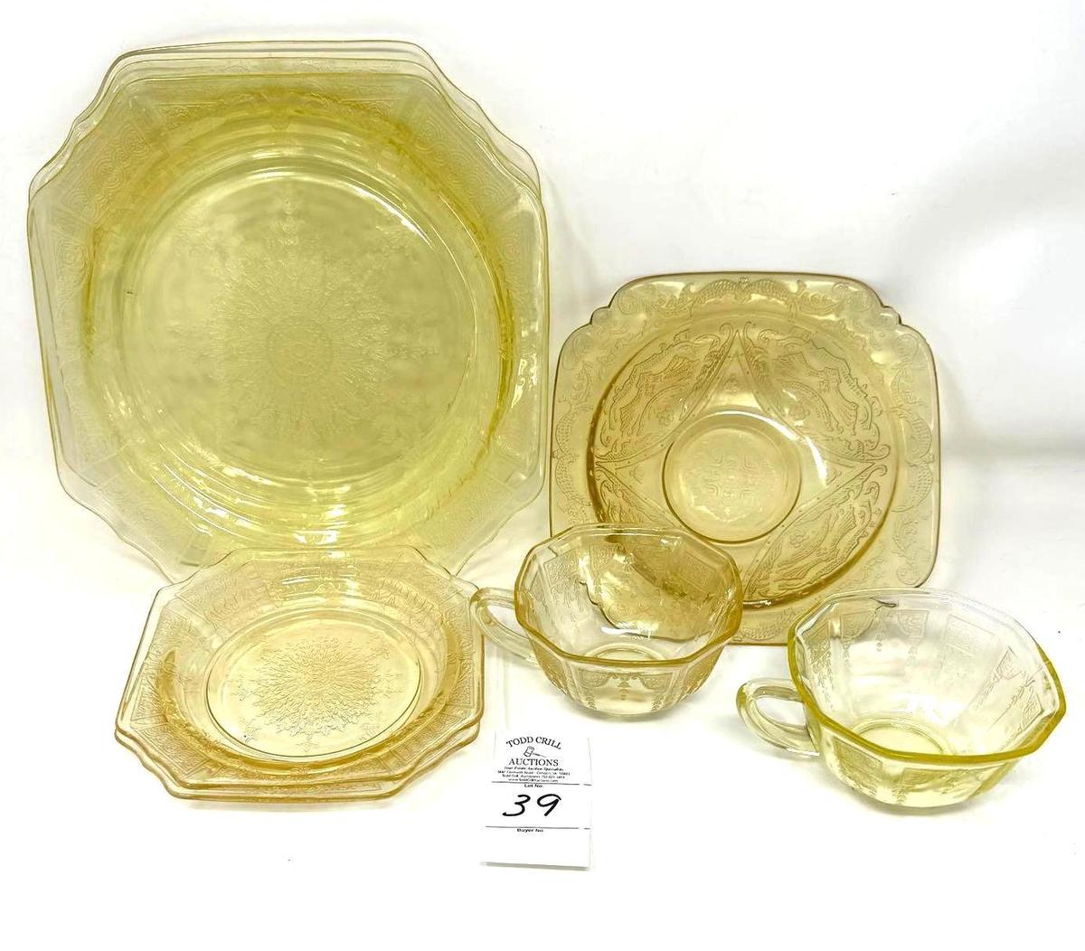 Antique yellow depression glass items