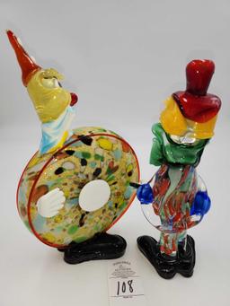 Vintage slag blown art glass clowns 10 in. H