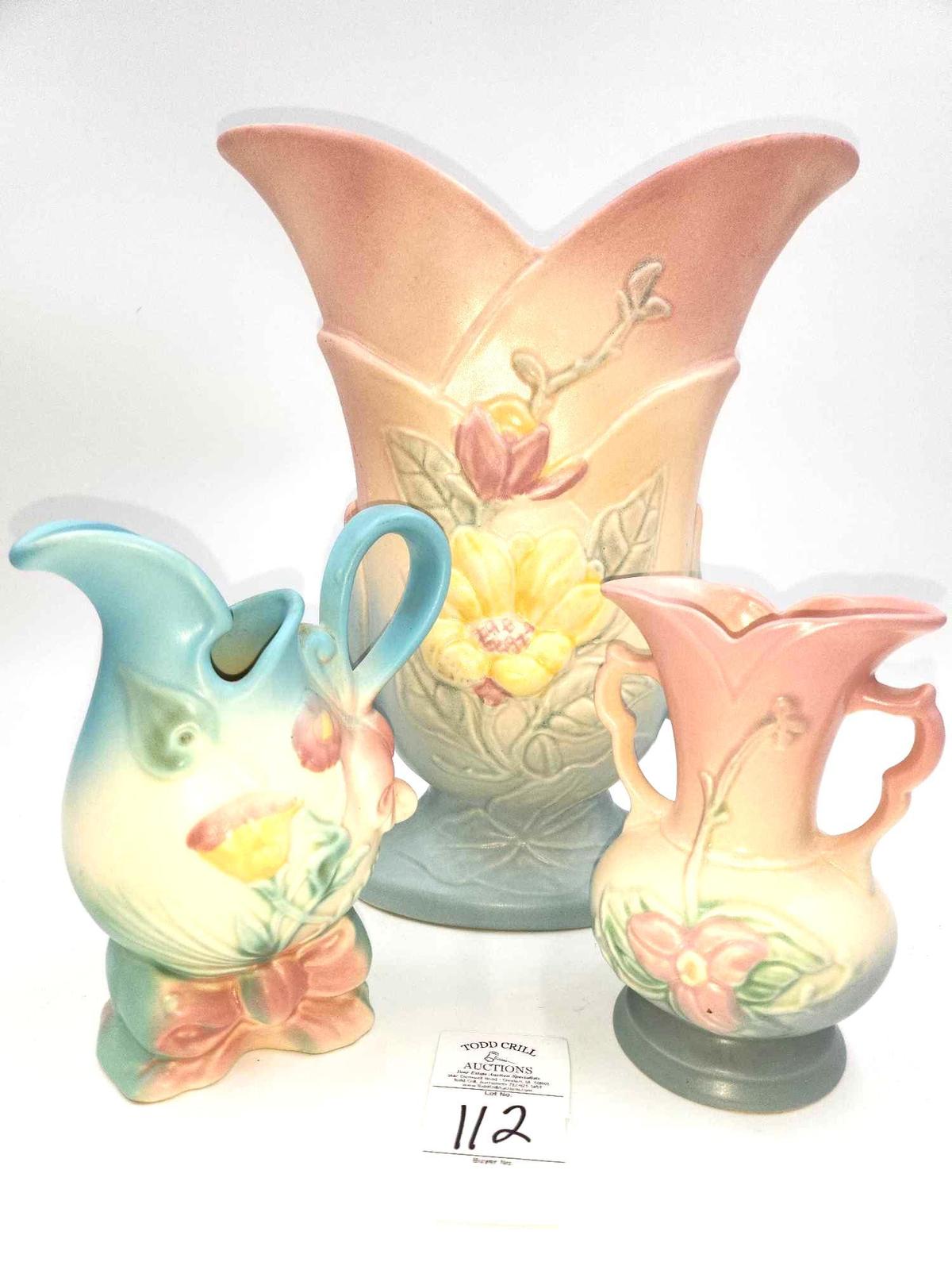 Three Vintage Hull Art pottery pieces