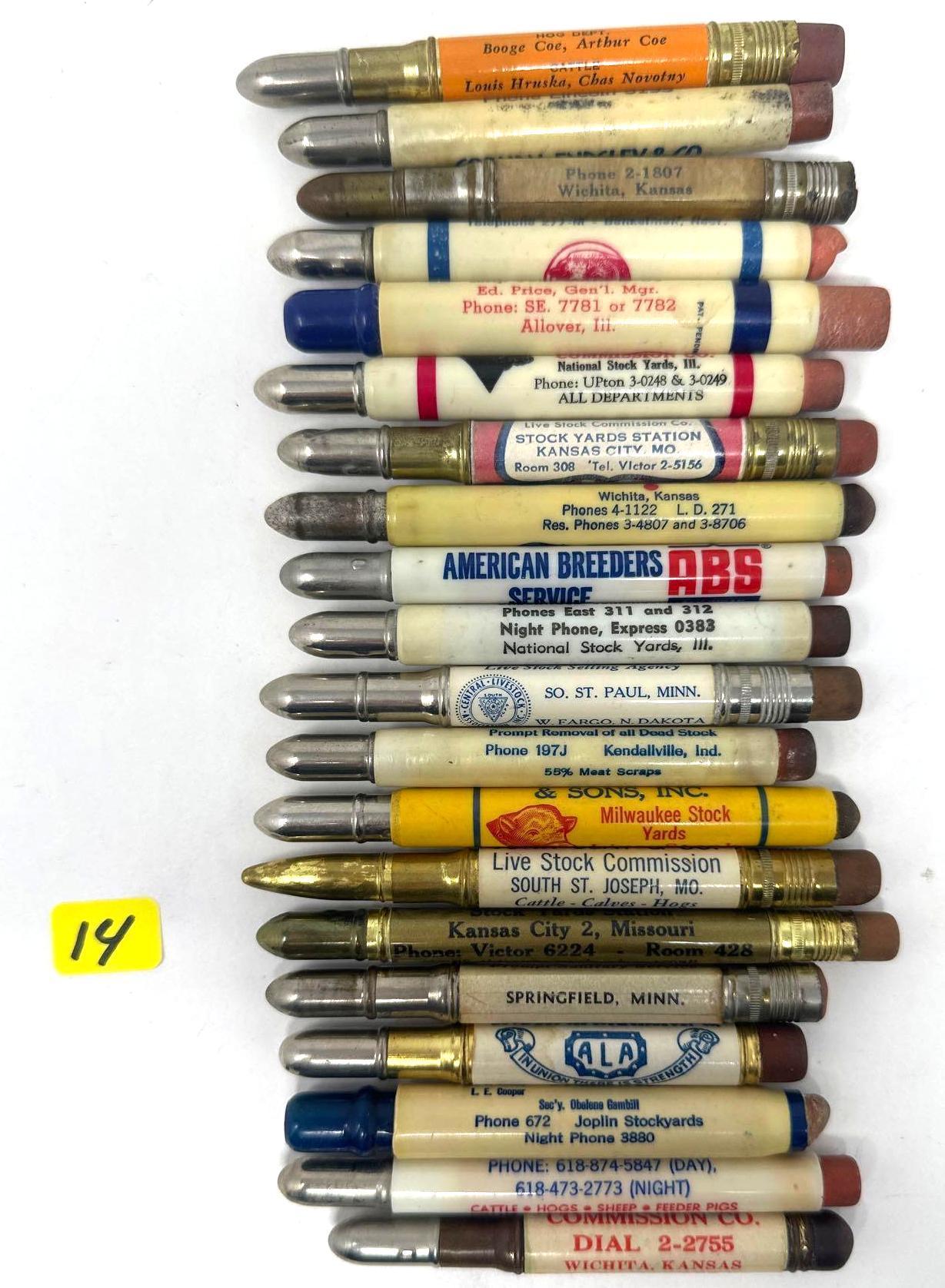 20 - VINTAGE ADVERTISING LIVESTOCK BUYERS COMMISSION BULLET PENCILS