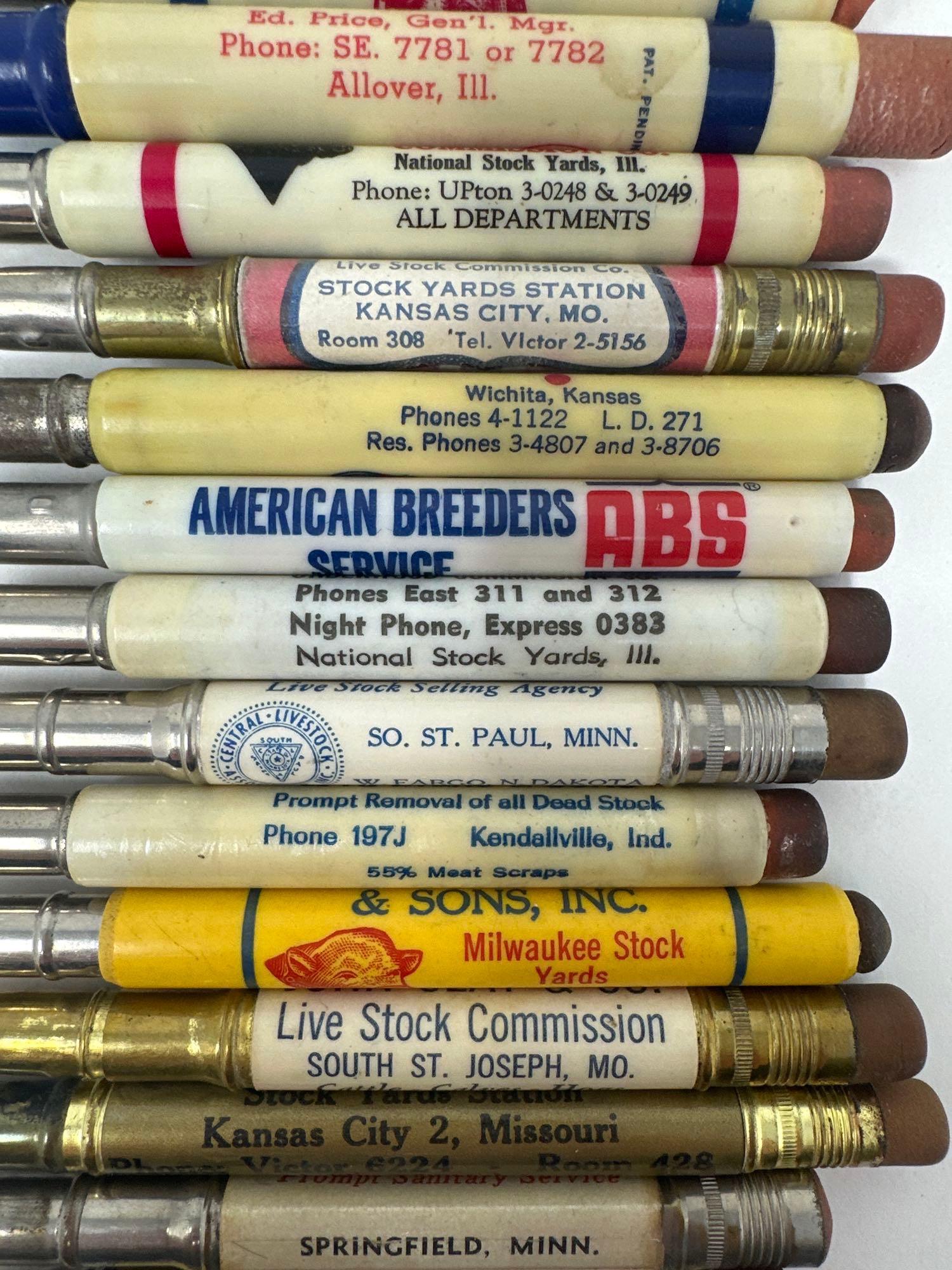 20 - VINTAGE ADVERTISING LIVESTOCK BUYERS COMMISSION BULLET PENCILS