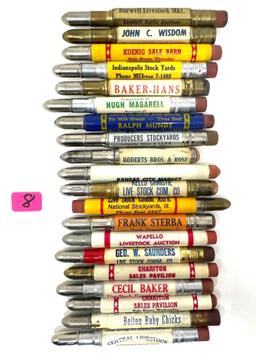 20 - VINTAGE ADVERTISING LIVESTOCK BUYERS COMMISSION BULLET PENCILS