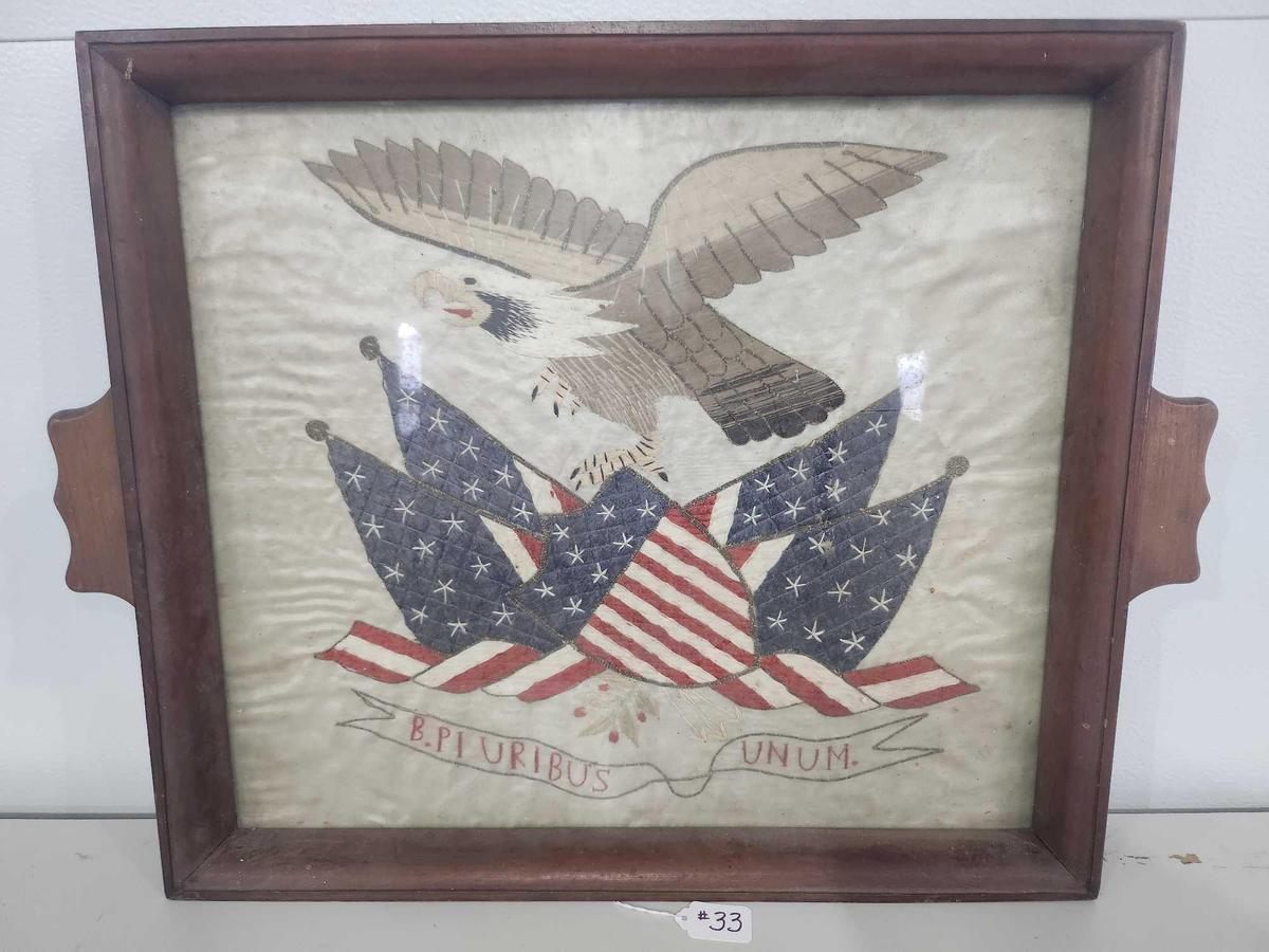 Silk Embroidered Eagle Serving Tray