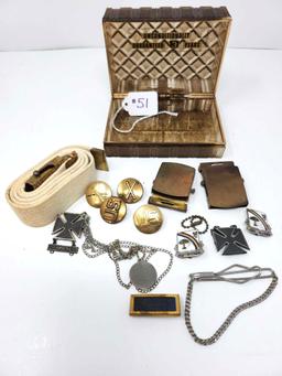 Belt, Buckles, US Pins, Other Misc W/Box