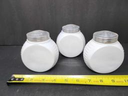 3 Pc Vintage FireKing Vitrock Red Circle Shaker Set