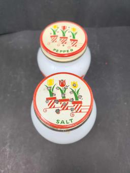Vintage FireKing Red Dot Shakers W/Tulip Lids