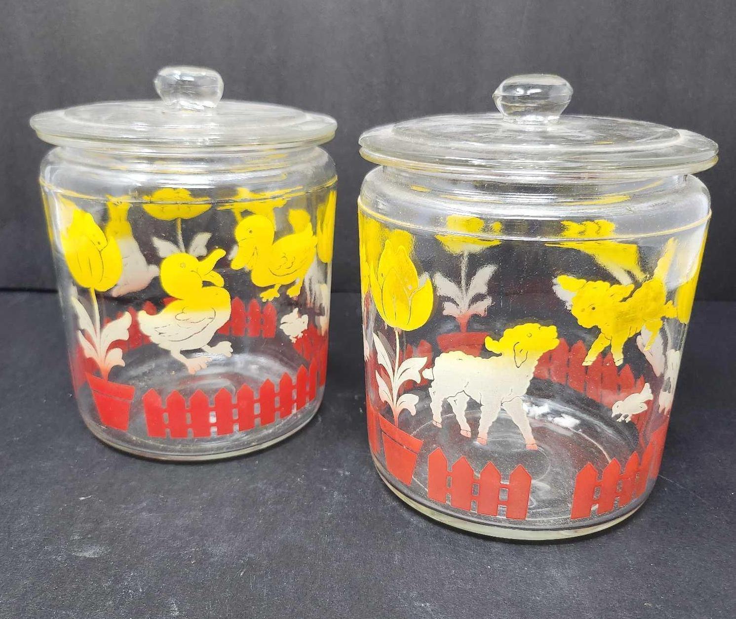 2 Vintage Anchor Hocking Easter Candy Jars