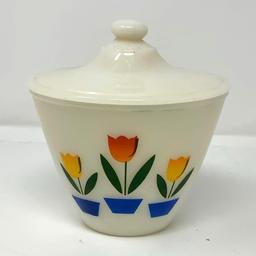 Fire King Tulips on Ivory Grease Jar