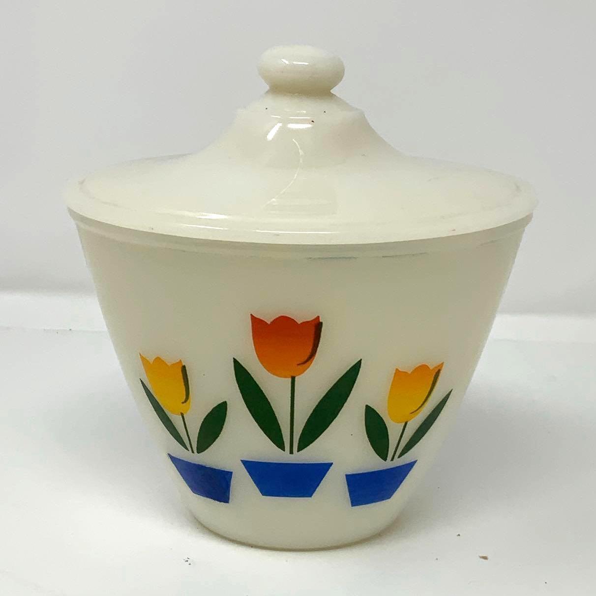 Fire King Tulips on Ivory Grease Jar