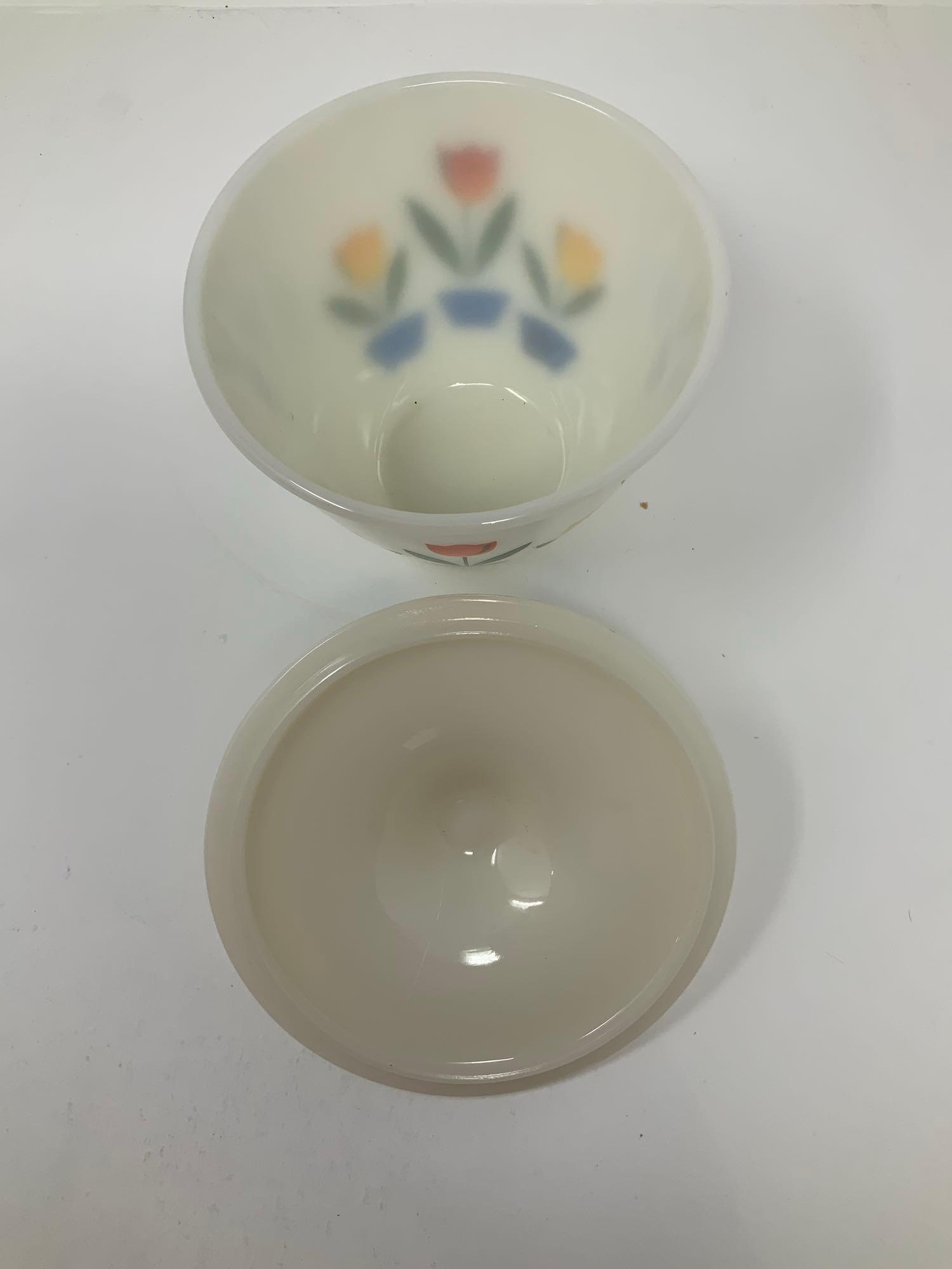 Fire King Tulips on Ivory Grease Jar