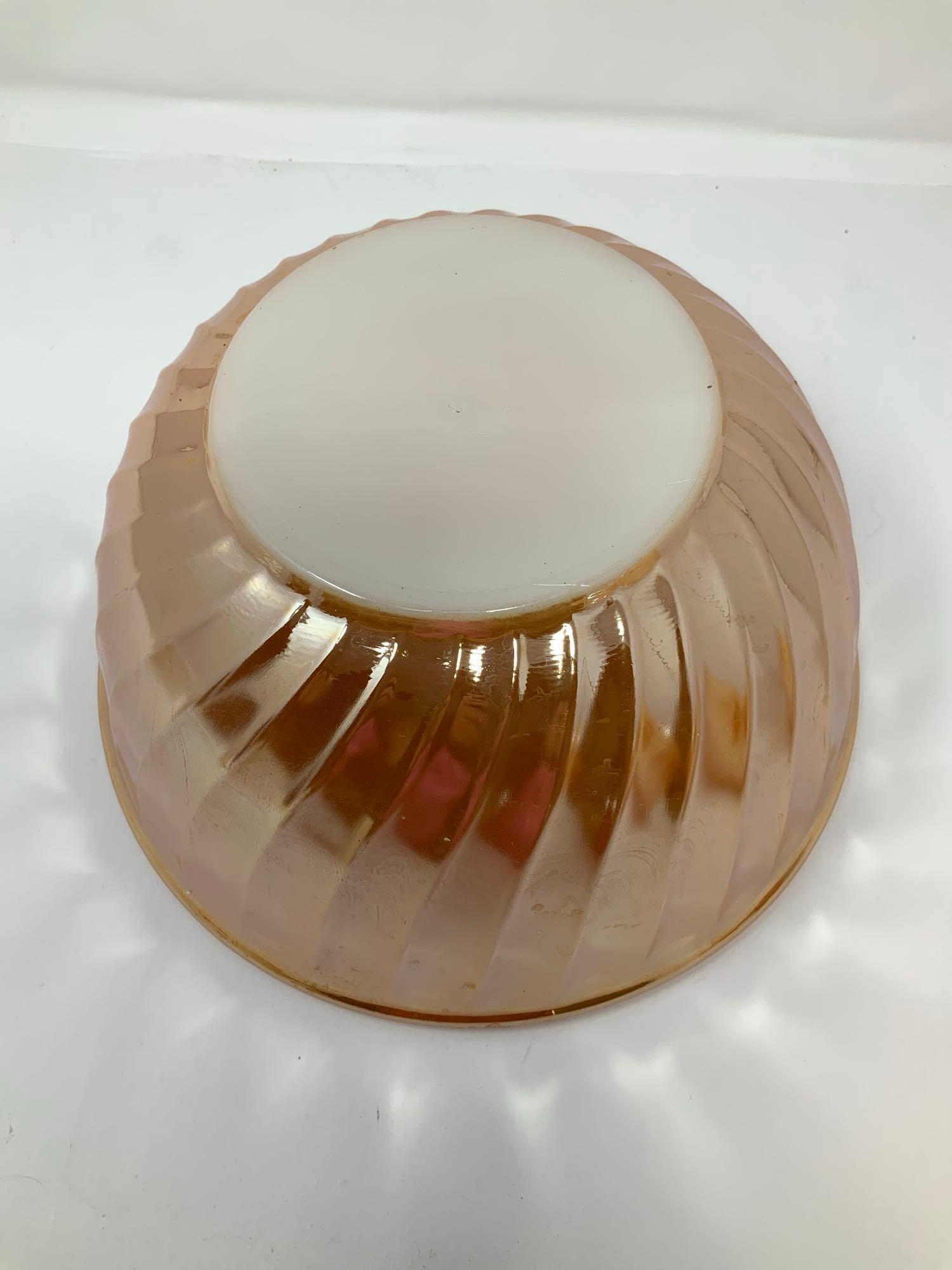 3 Piece Set Fire King Peach Lustre Swirl Mixing Bowls