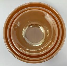 3 Piece Set Fire King Peach Lustre Swirl Mixing Bowls