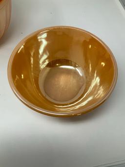 3 Piece Set Fire King Peach Lustre Swirl Mixing Bowls