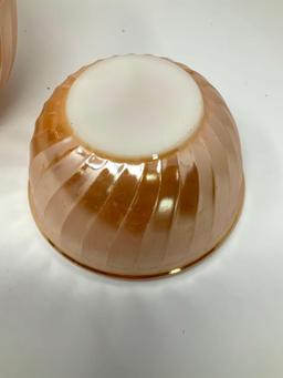 3 Piece Set Fire King Peach Lustre Swirl Mixing Bowls