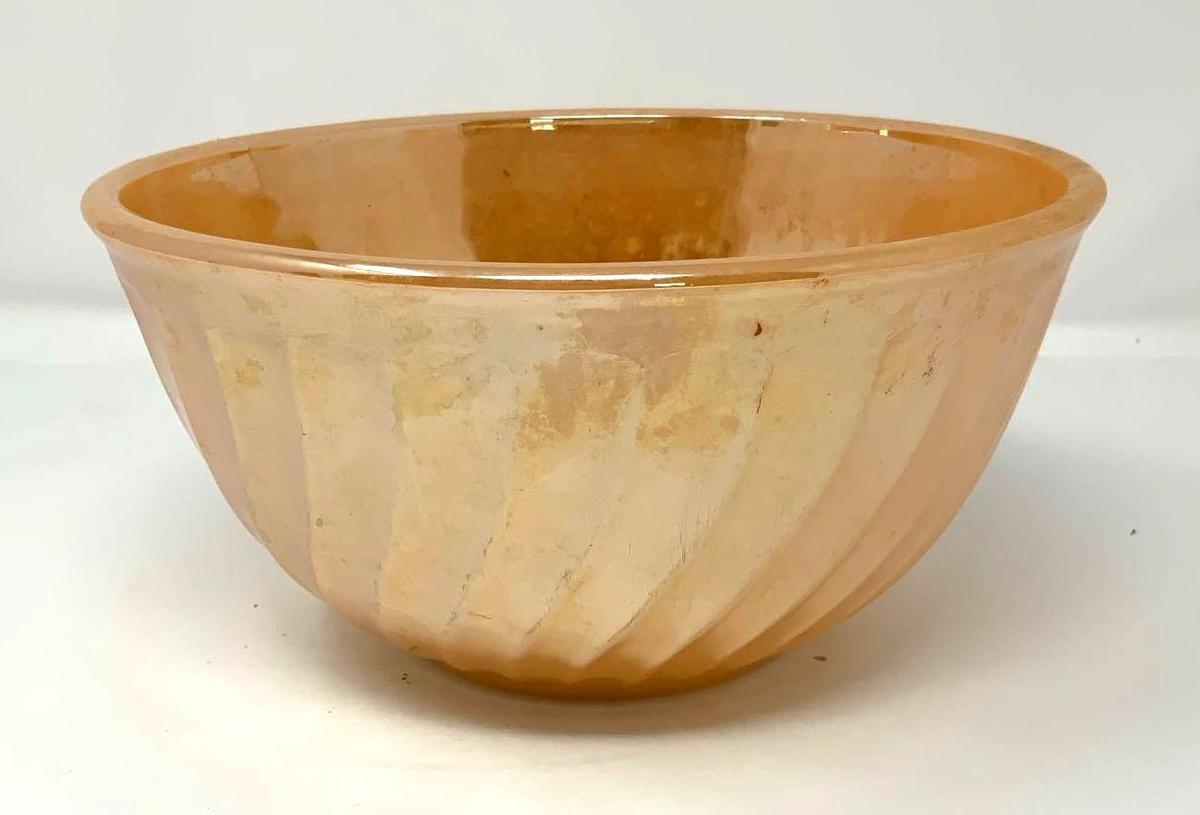 Fire King Peach Lustre Swirl 8 Mixing Bowl