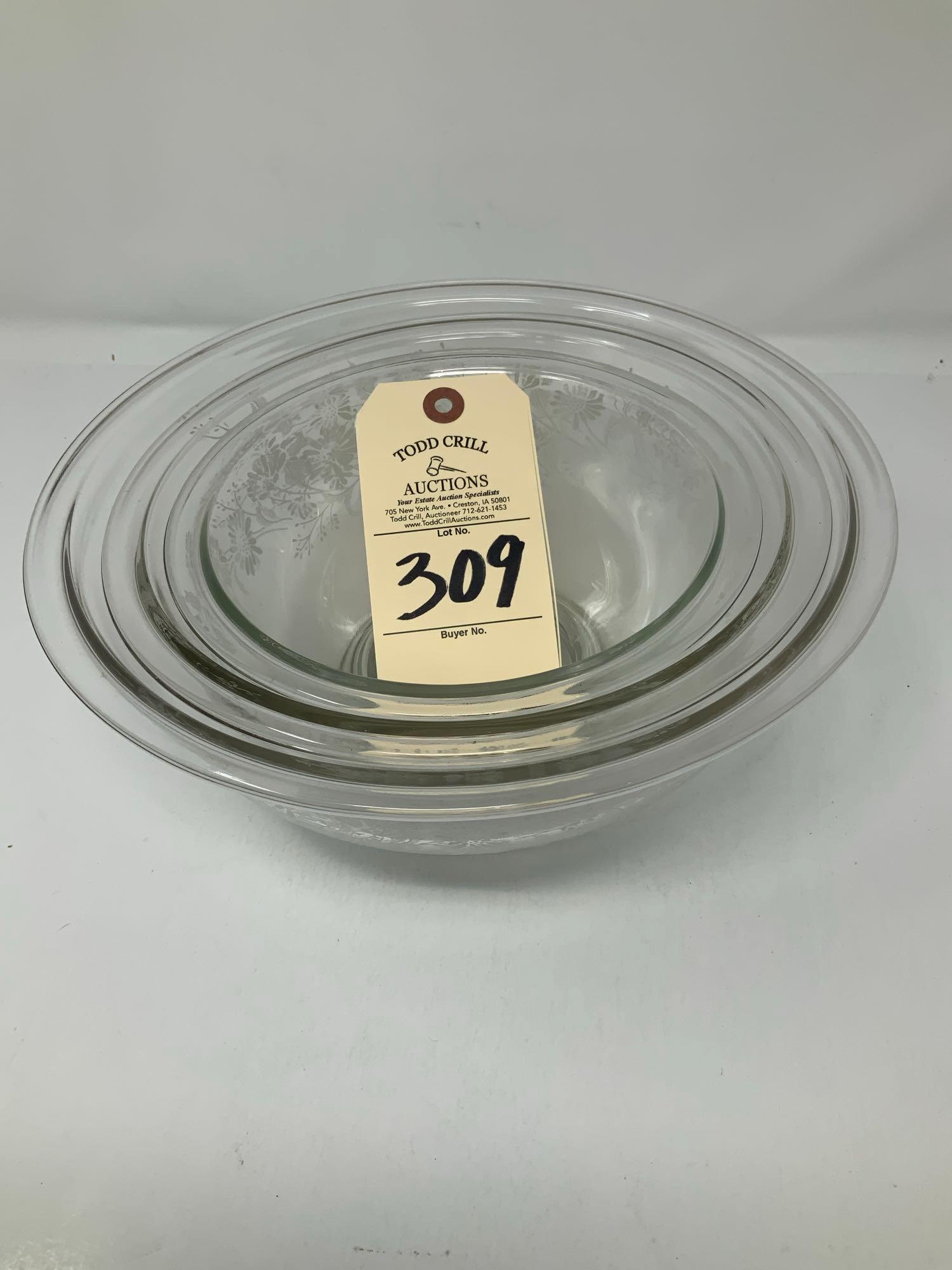 Pyrex Colonial Mist Clear Glass Mixing Bowls
