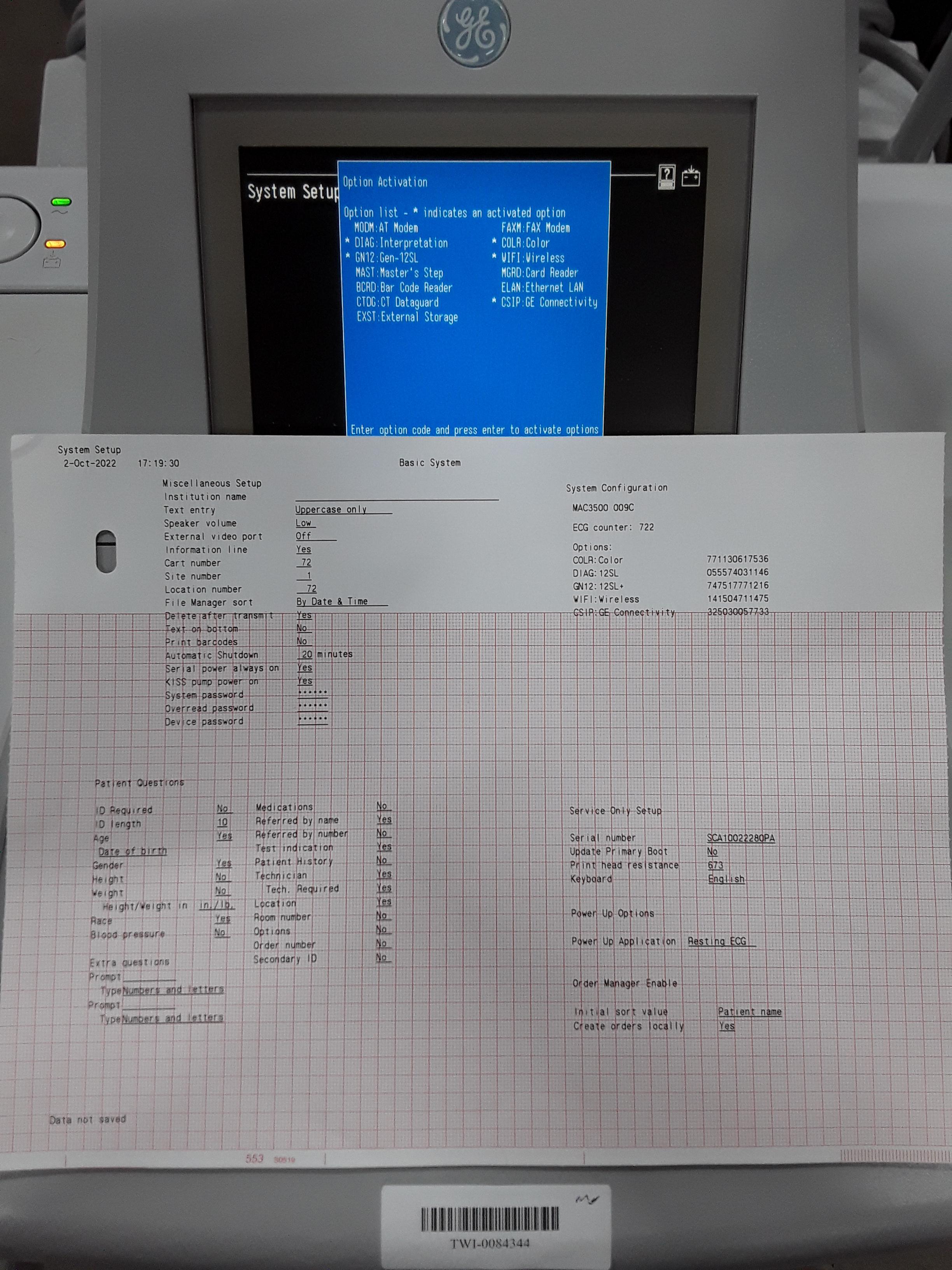 GE Healthcare MAC 3500 ECG - 295782