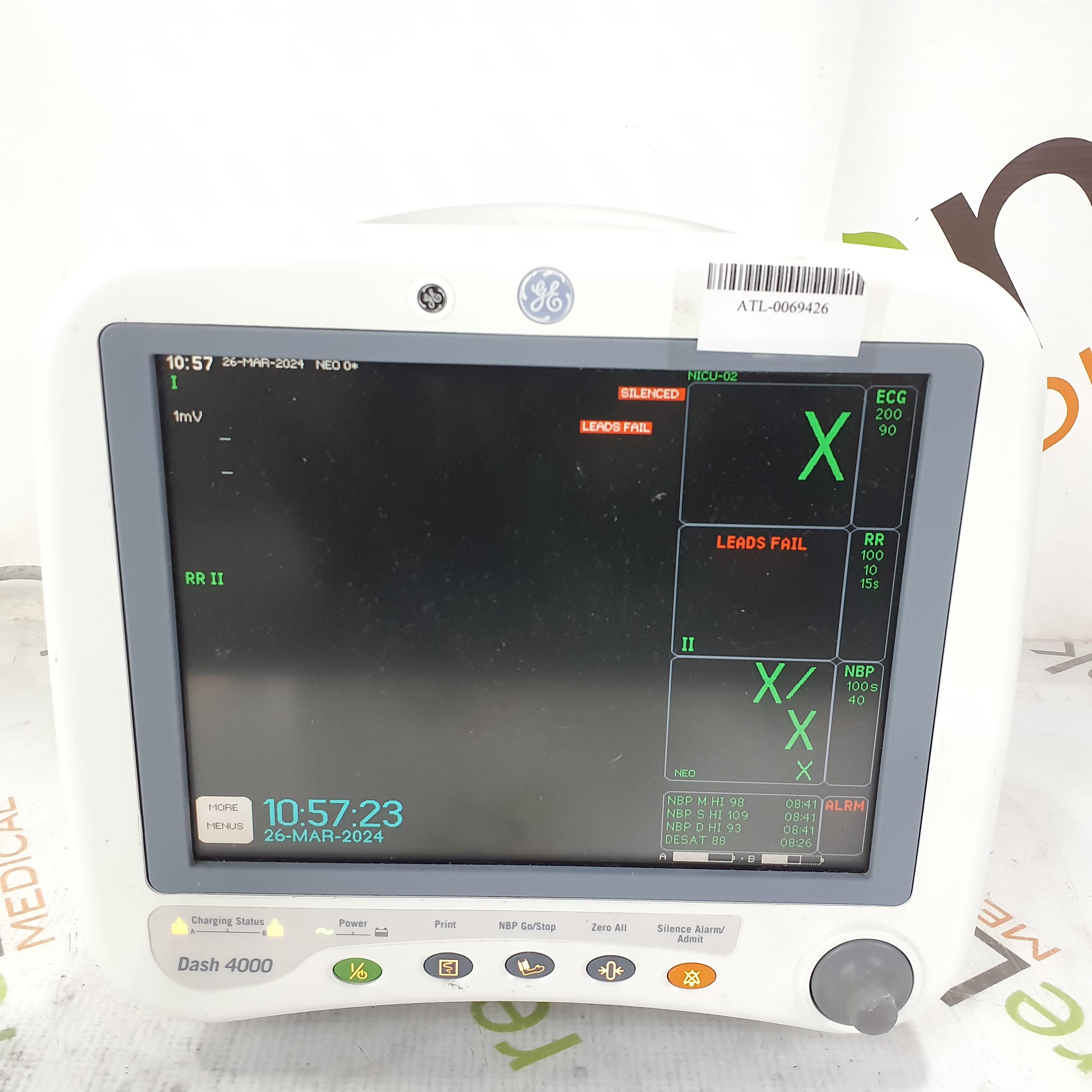 GE Healthcare Dash 4000 - GE/Nellcor SpO2 Patient Monitor - 386583