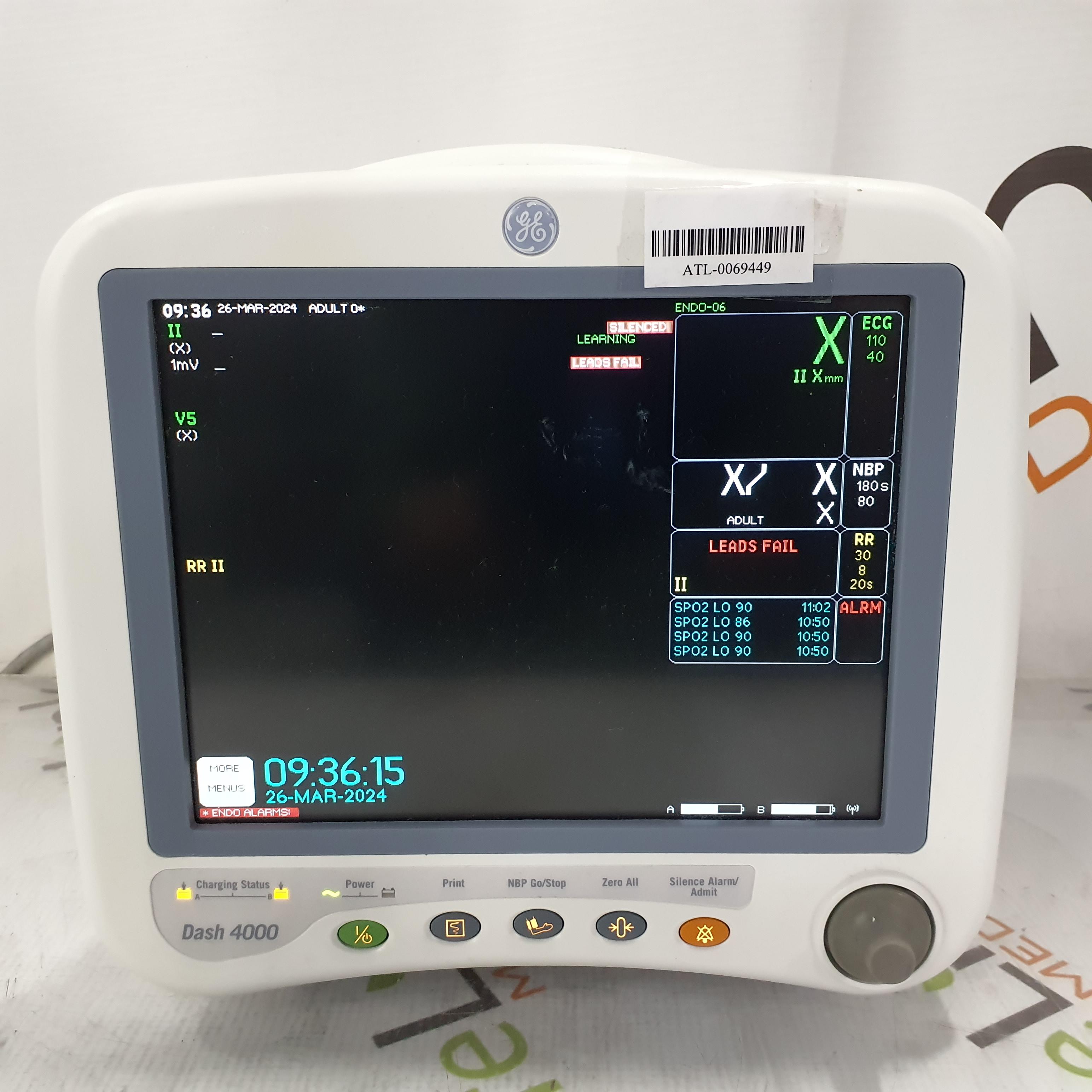 GE Healthcare Dash 4000 - GE/Nellcor SpO2 Patient Monitor - 386466