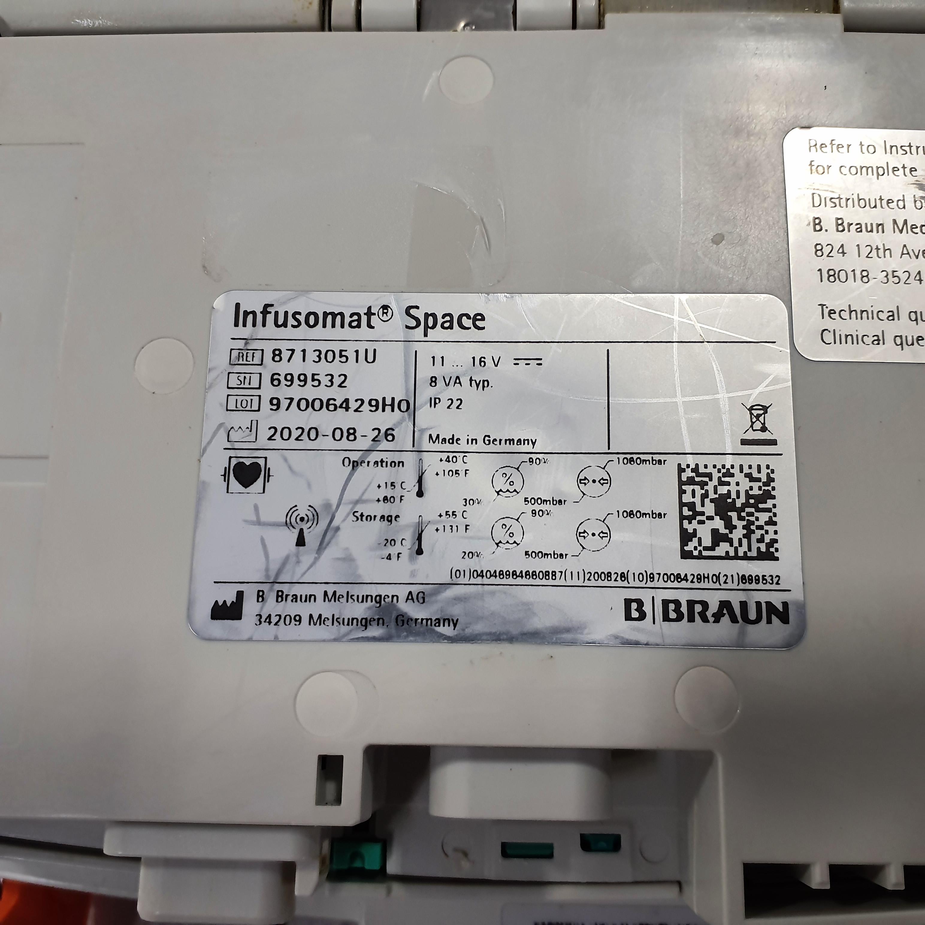B. Braun Infusomat Space w/Pole Clamp Infusion Pump - 362887