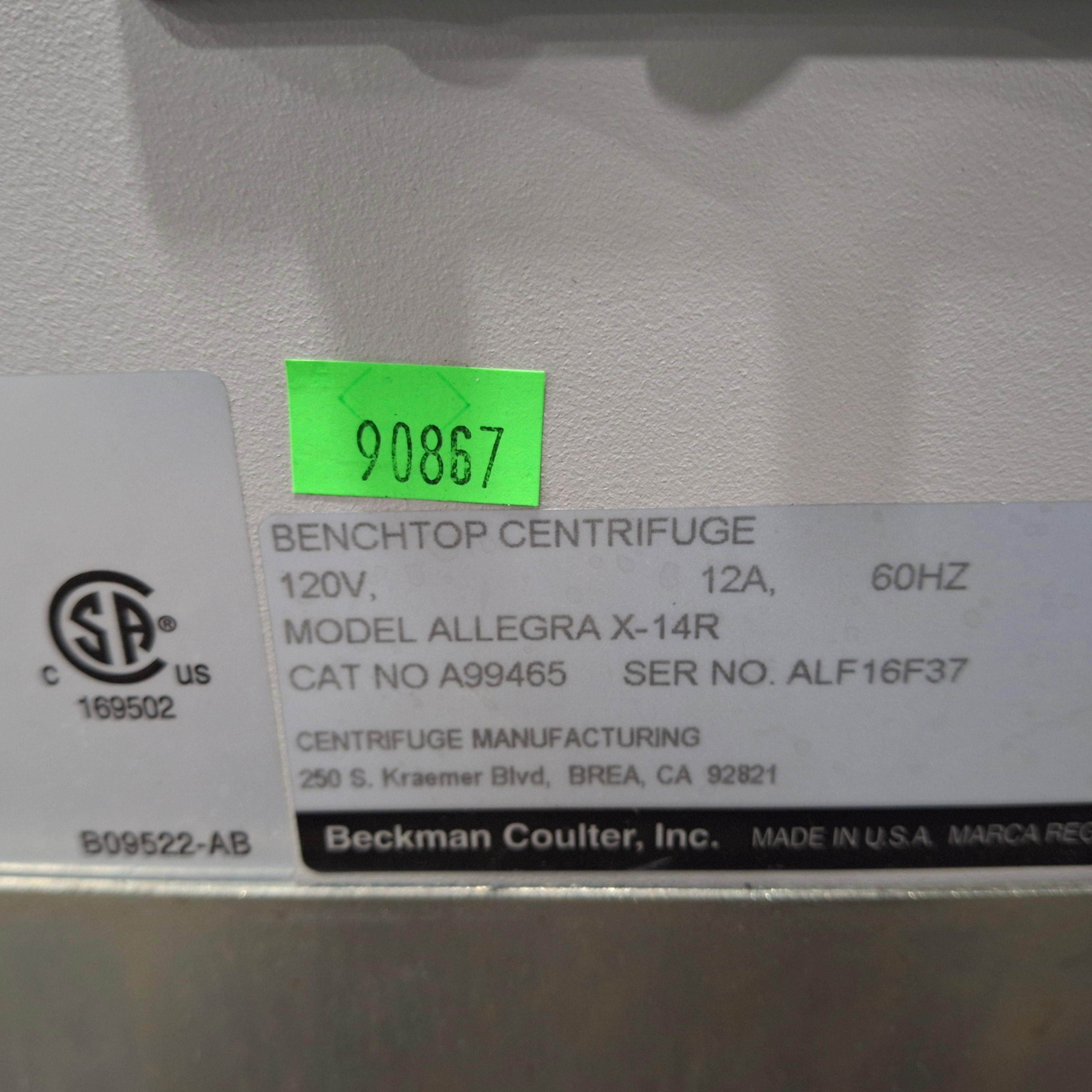 Beckman Coulter Allegra X-14R Refrigerated Benchtop Centrifuge - 437115