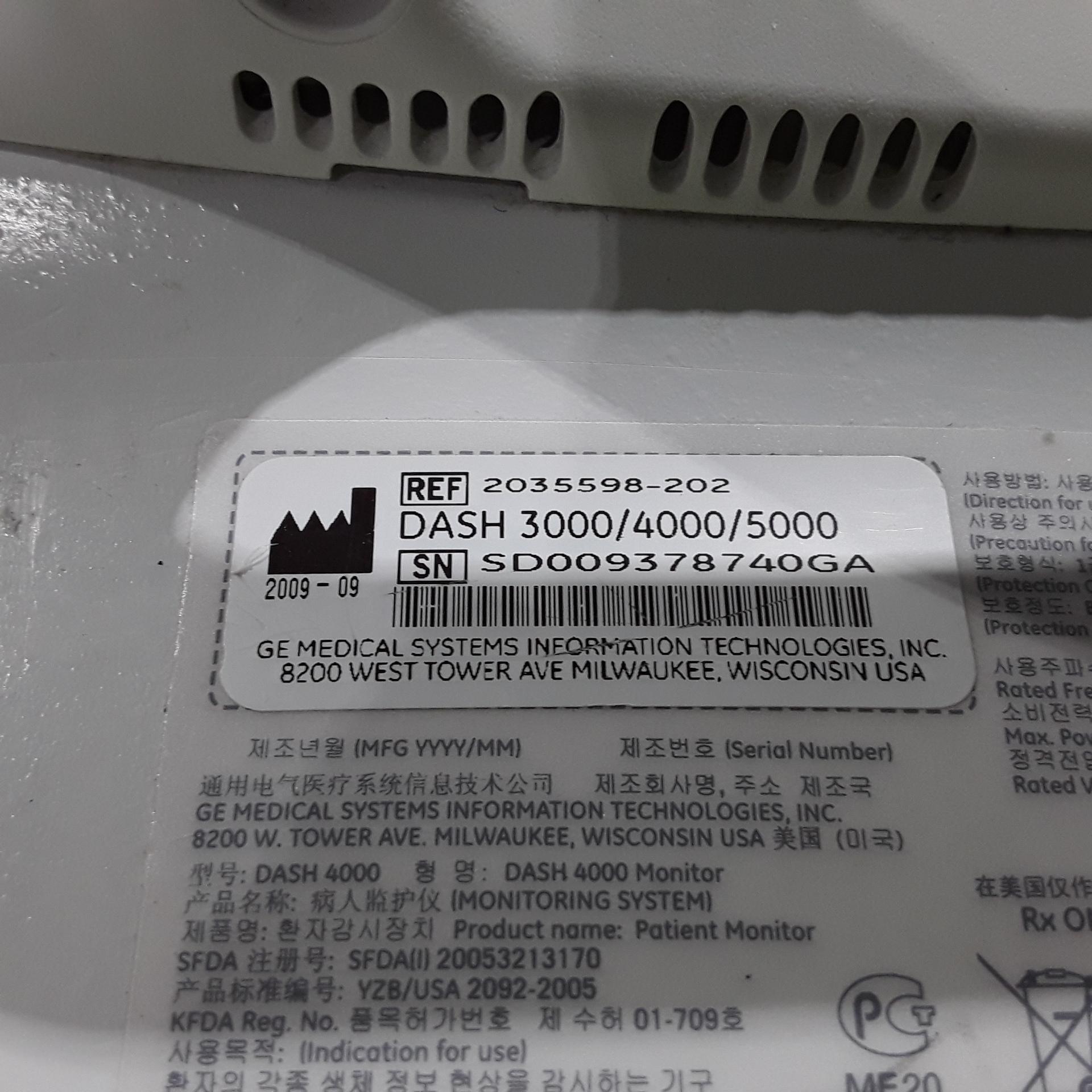 GE Healthcare Dash 4000 - Masimo SpO2 Patient Monitor - 426659