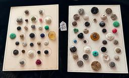 LOT OF 2 - TRIPLETS & TRIPLE DESIGN BUTTON DISPLAY CARDS