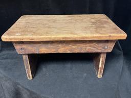 RUSTIC WOODEN STOOL BENCH 16 X 9 X 8.5 INCHES TALL