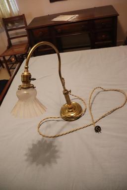 Antique Brass Lamp With Frosted Glass Shade