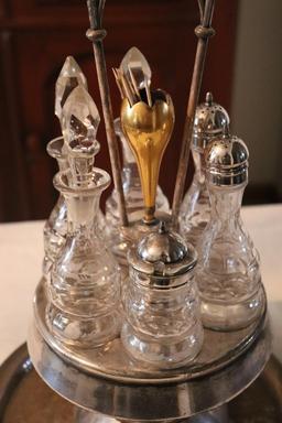 Antique Victorian Silver Plate Table Caster Set includes 6 casters and silver tray