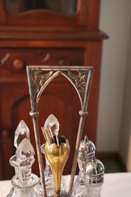 Antique Victorian Silver Plate Table Caster Set includes 6 casters and silver tray