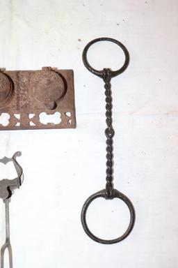 Lot of cast iron items including ink well, etc