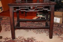 Vintage Solid Chinese Teakwood Bench Hand Carved