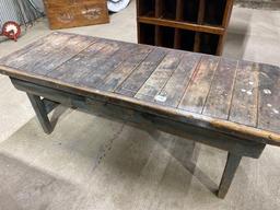 PRIMITIVE GREEN WOODEN BENCH 51 LONG X 19 WIDE X 20 TALL