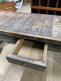 PRIMITIVE GREEN WOODEN BENCH 51 LONG X 19 WIDE X 20 TALL