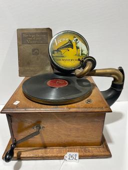VICTOR TALKING MACHINE WITH BOOK AND TIN