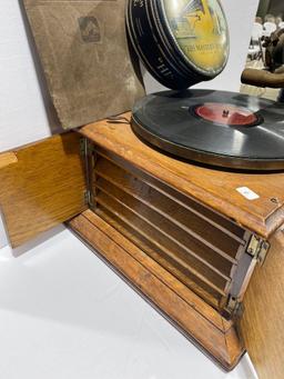 VICTOR TALKING MACHINE WITH BOOK AND TIN