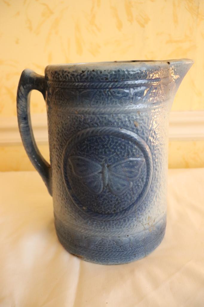 Old 8 in. tall Blue Pottery Pitcher