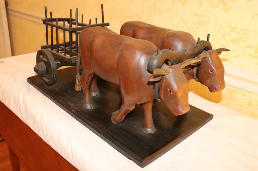 Hand Carved Oxen with Cart